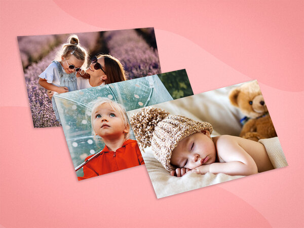 Drei Fotoabzüge im großen Format mit Bildern von Kindern.